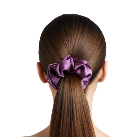 Floral Satin Hair Scrunchie with Rhinestone