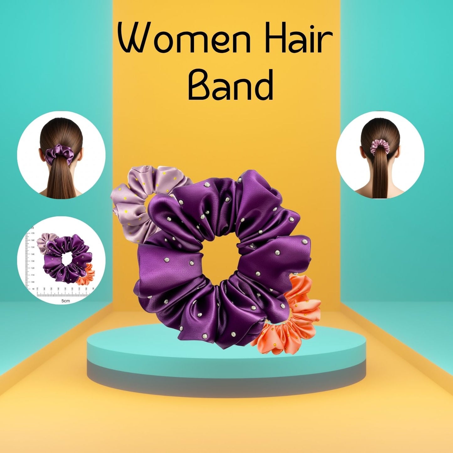 Floral Satin Hair Scrunchie with Rhinestone