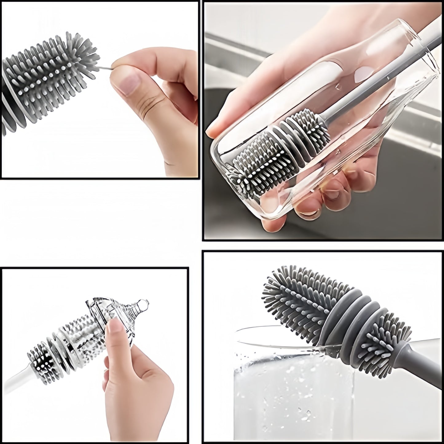 Long Handle Silicon Bottel Cleaner Brush For Washing Water Bottle (2 pack)