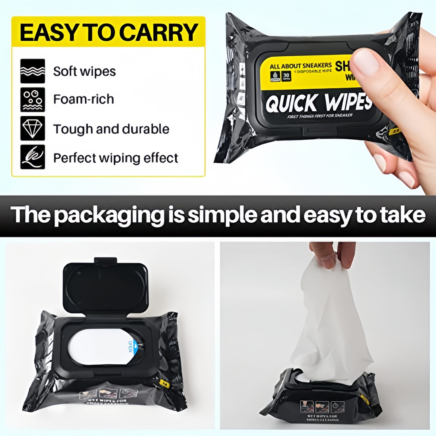 ⁠Shoe Cleaner Wipes Quickly Remove Dirt and Stains (2 pack) (80+80)
