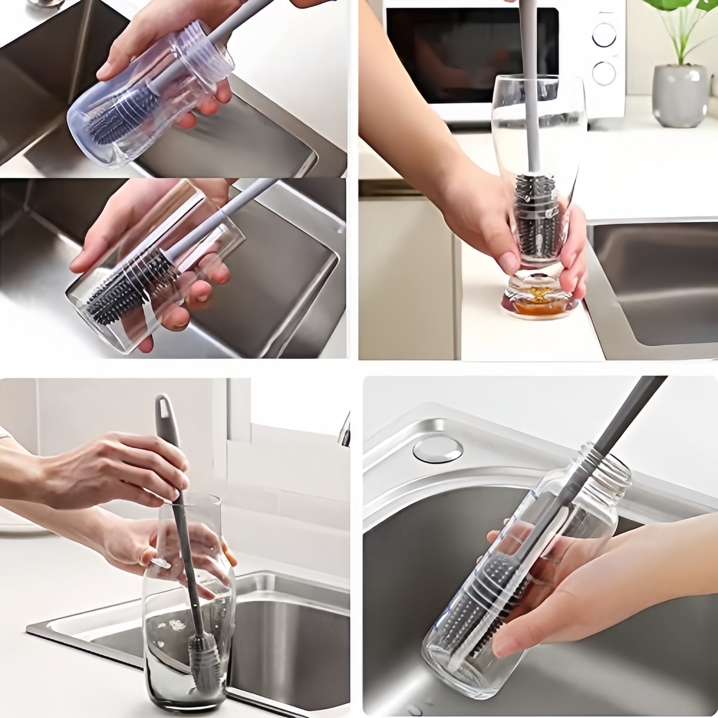 ⁠Long Handle Silicon Bottel Cleaner Brush For Washing Water Bottle (2 pack)
